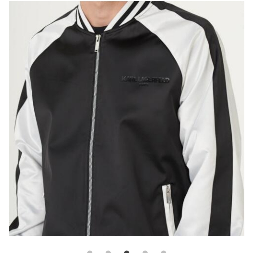 NWT Karl lagerfeld XL,XXL BLACK/WHITE MAN JACKET COLOR BLOCK BOMBER - Picture 3 of 16